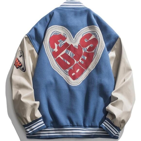 Mens Varsity Jacket Vintage Streetwear Letterman Jackets Graphic Bomber Unisex - Picture 1 of 7